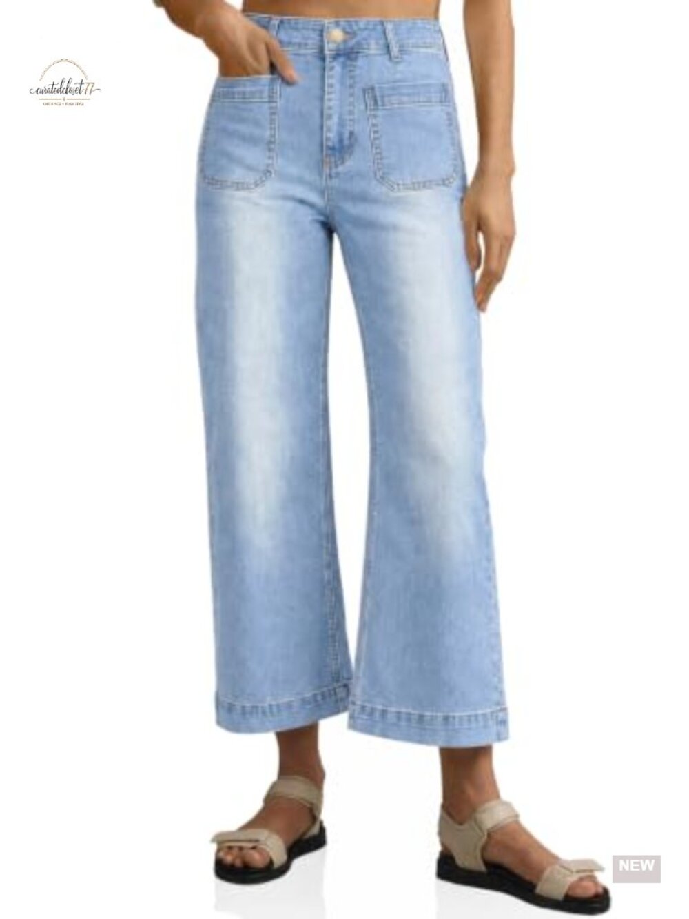 High Waisted Wide Leg Cropped Jeans Stretch Denim Pants